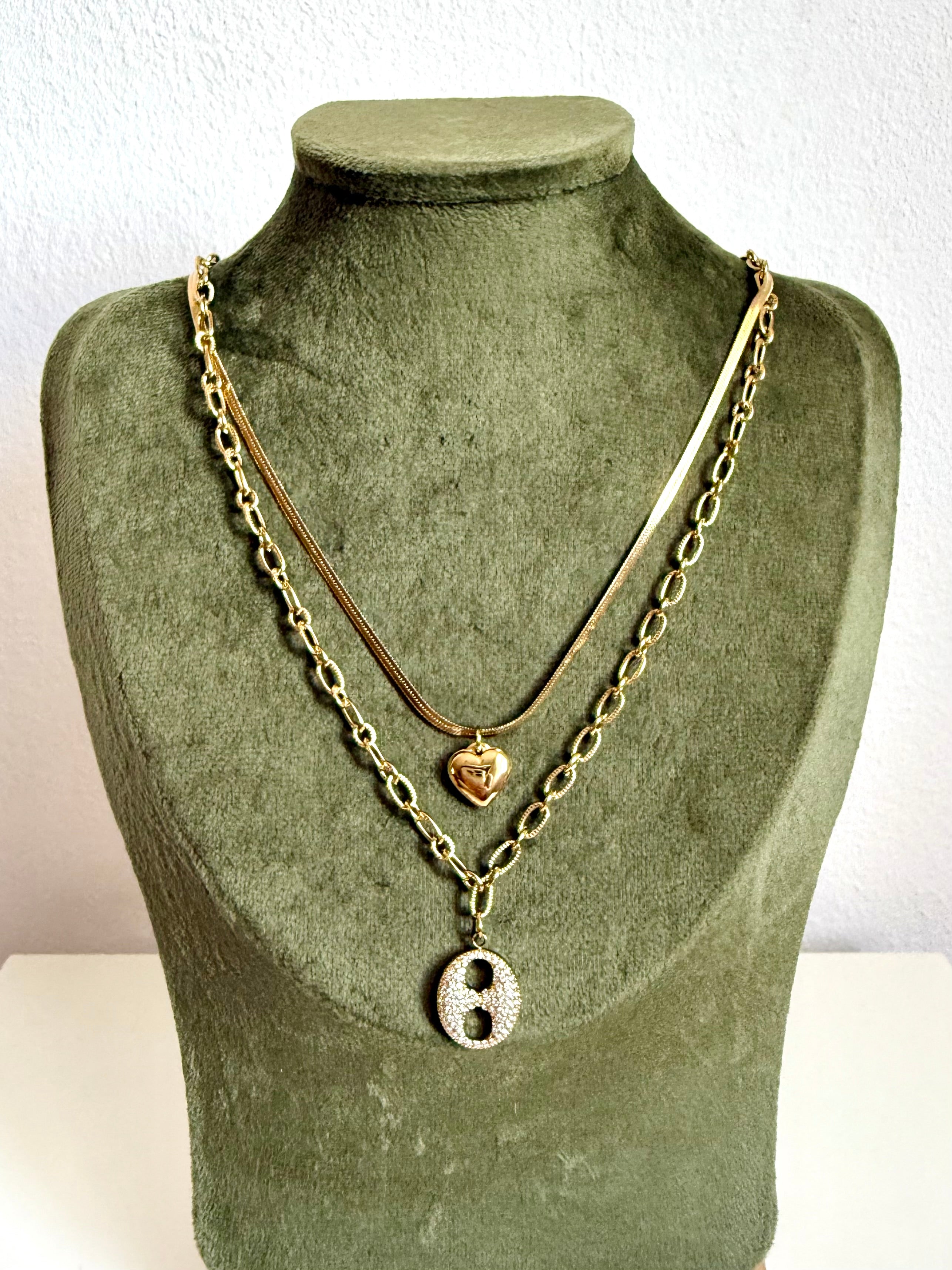 Collana Cuore e Ovale Doppio Pendente