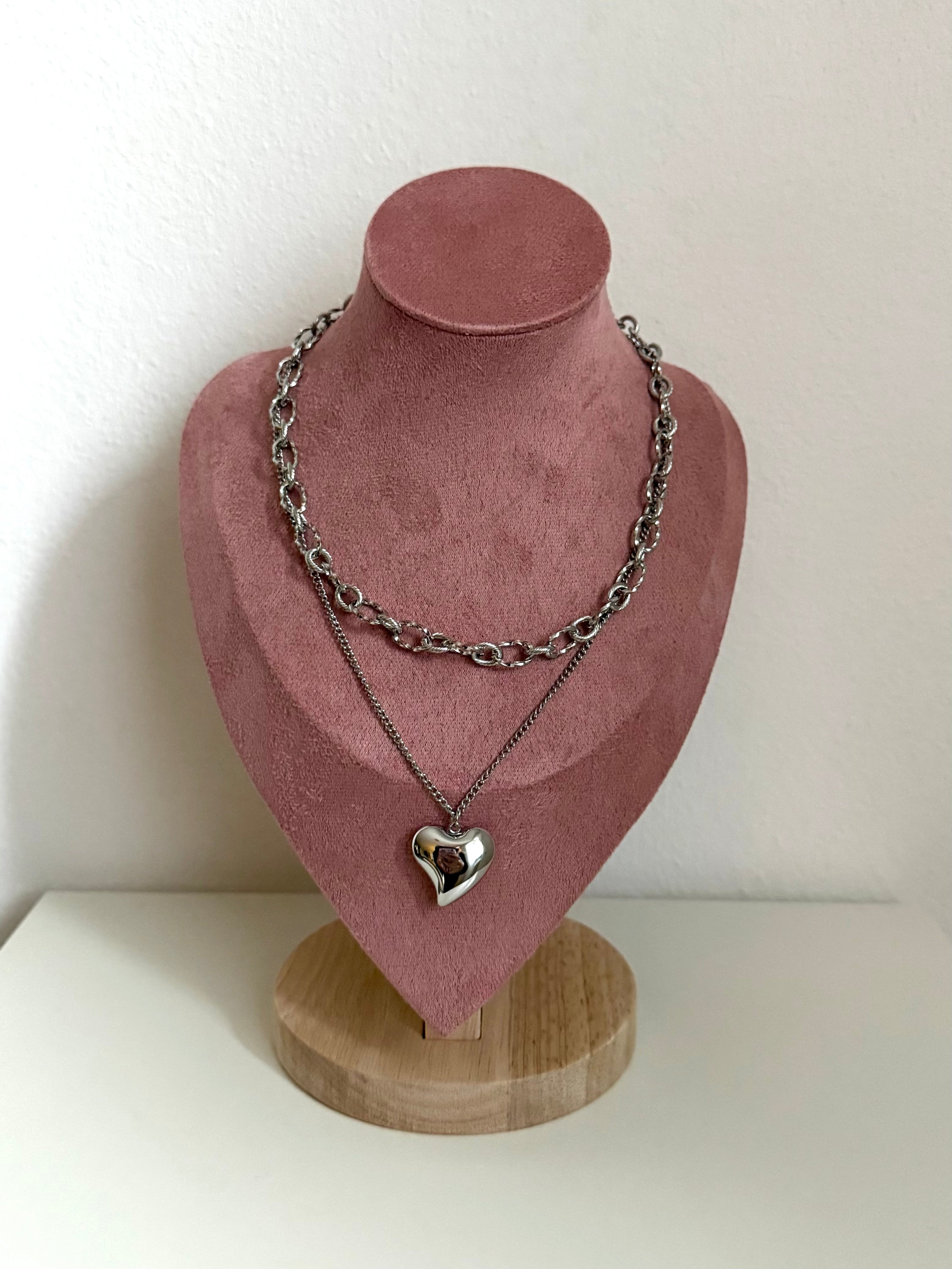 Collana Doppia Catena con Cuore