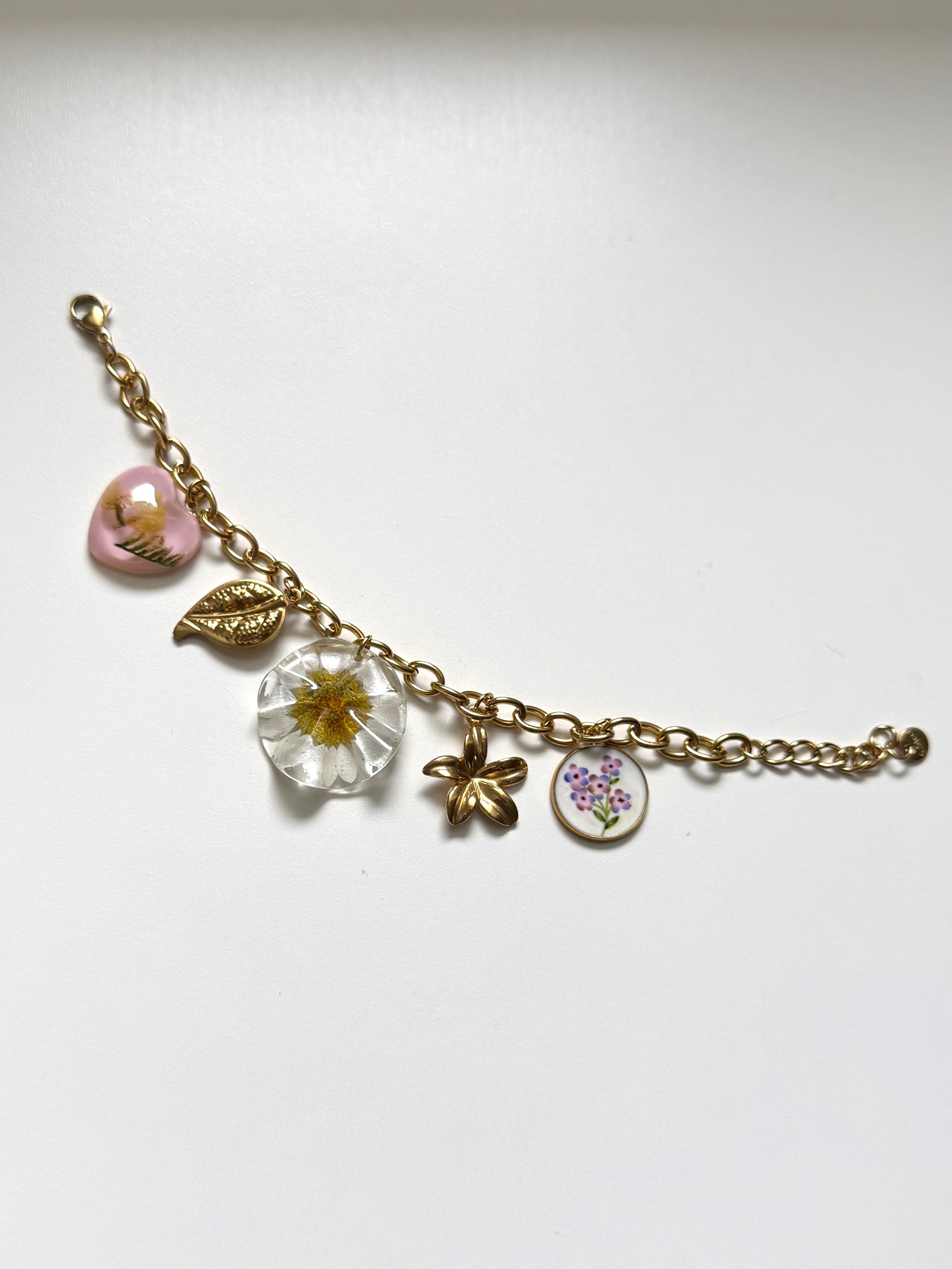 Bracciale Charm con Fiori in Resina
