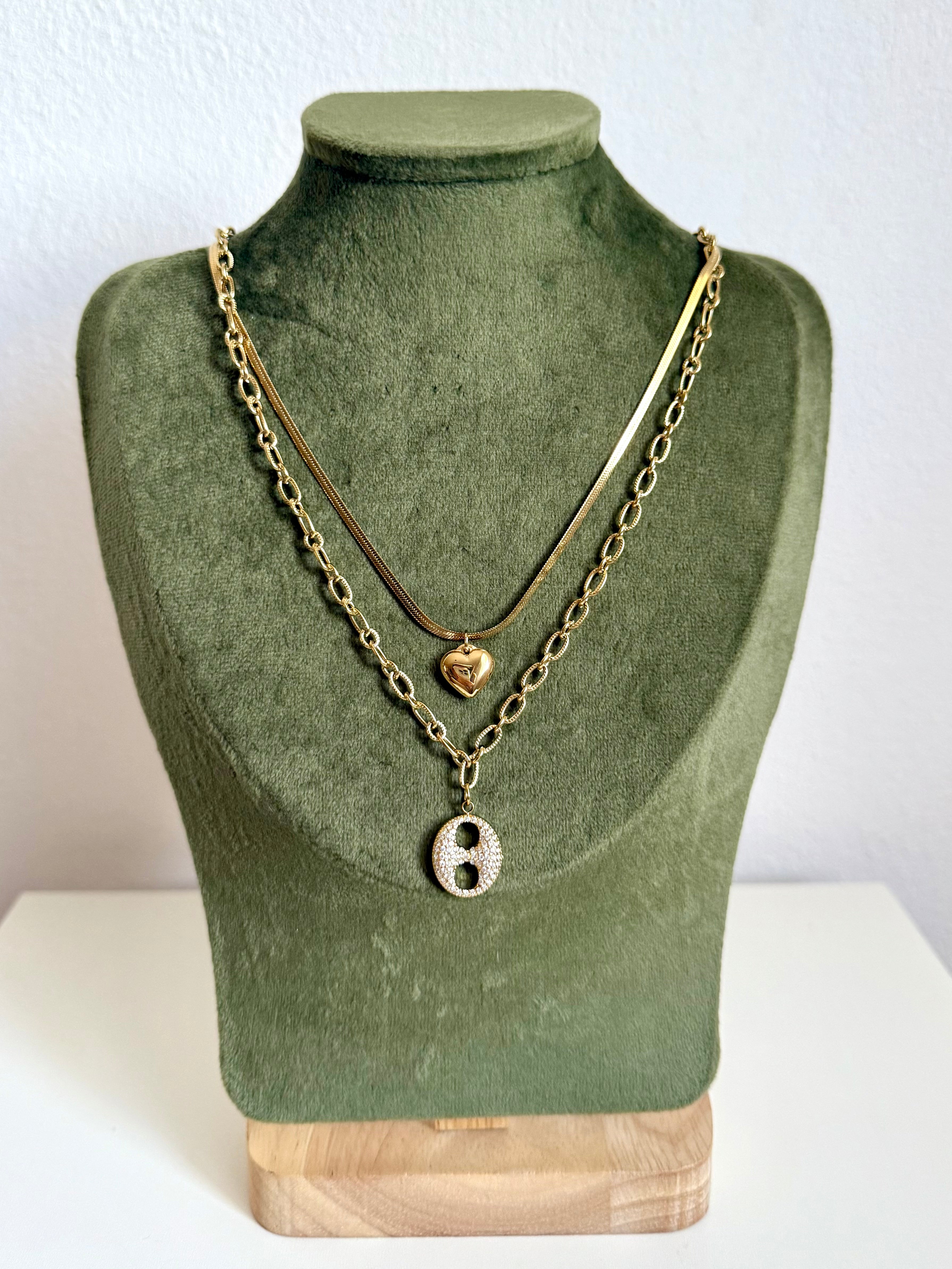 Collana Cuore e Ovale Doppio Pendente