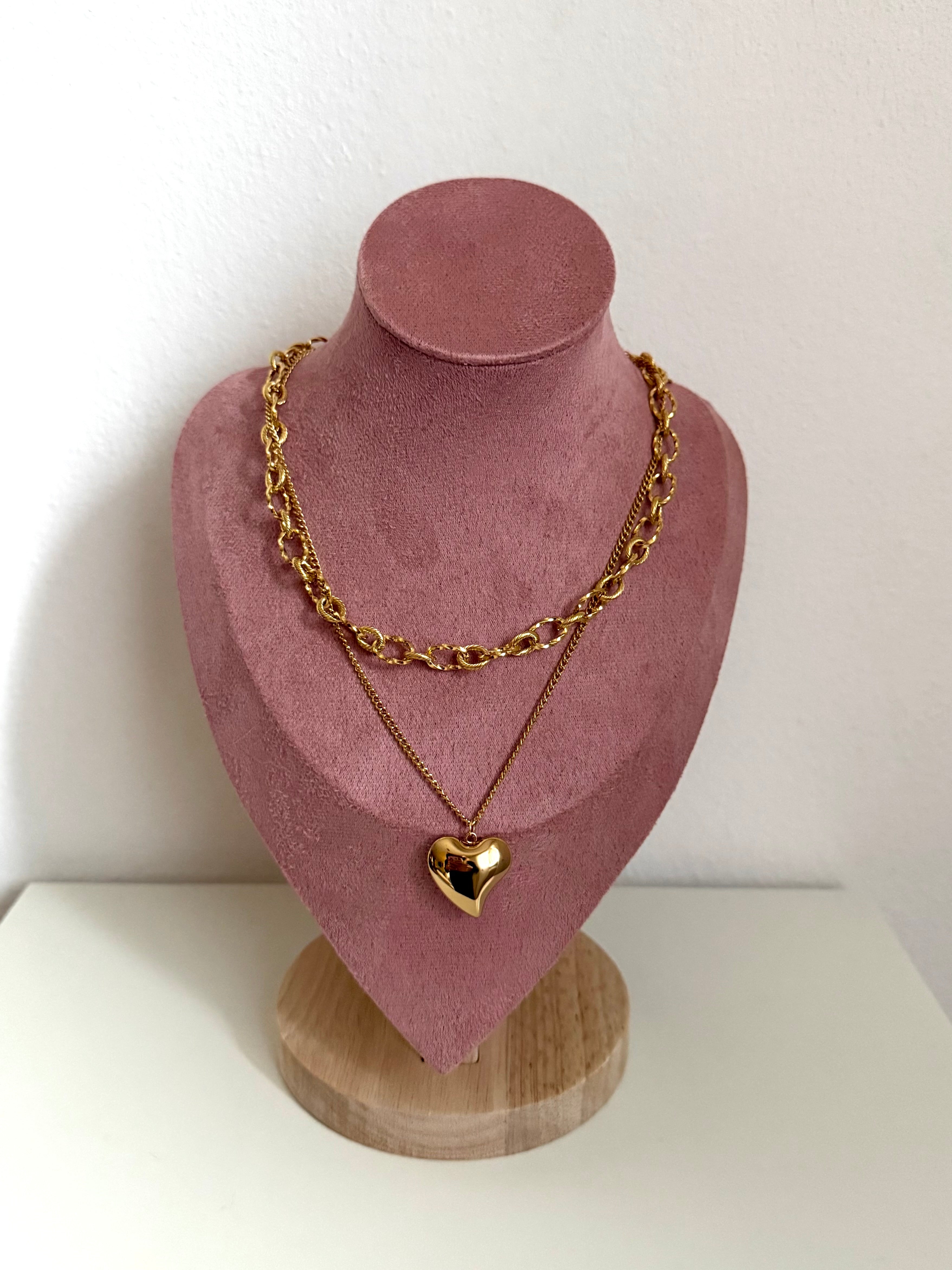 Collana Doppia Catena con Cuore